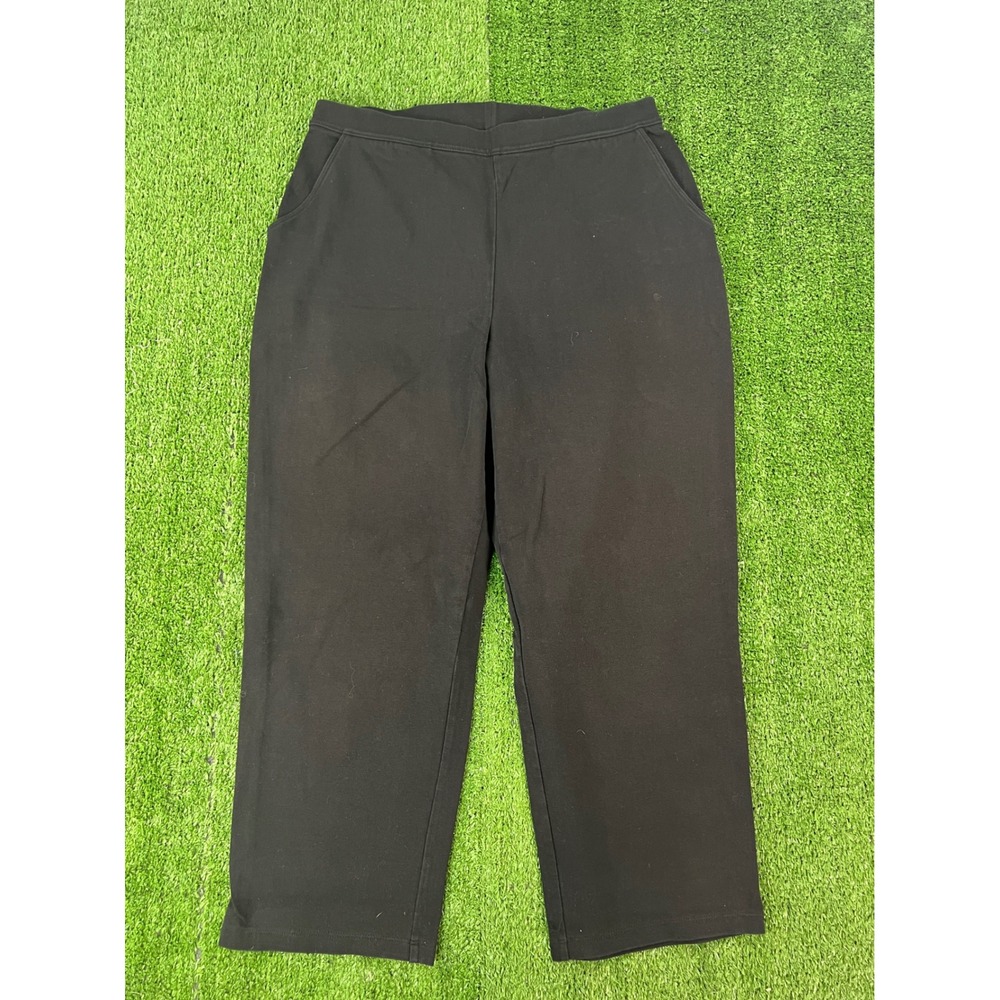 LL Bean Womens Black Knit Straight Leg Pants Size M Regular Elastic Waist Pocket